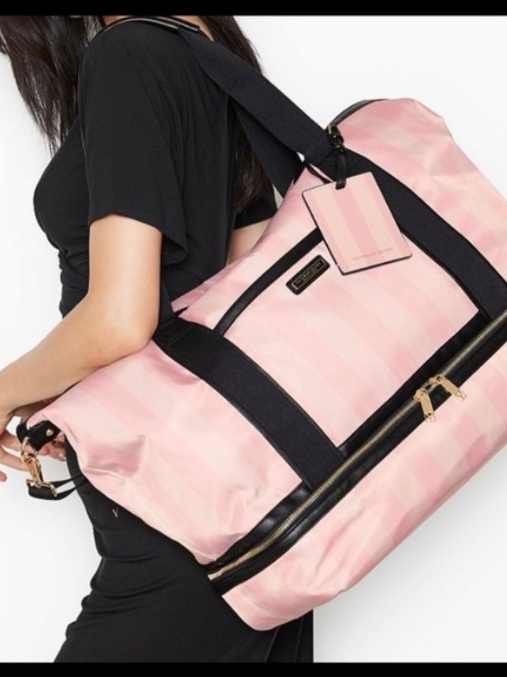 Victoria Secret Pink Stripe Weekend Tavel Luggage Duffel Bag